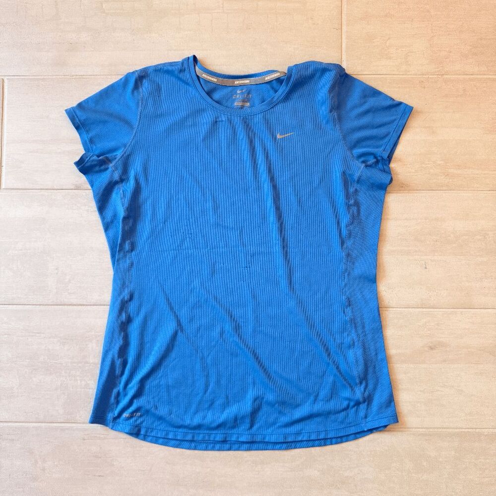 Nike Dri-Fit Tee Short Sleeve T-Shirt Blue XL V Neck Workout Fitness Lightweight